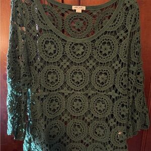 Ultra Pink Forest Green Crochet Blouse